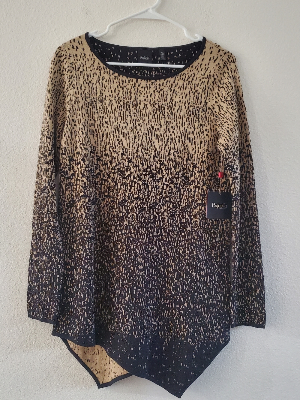 NWT Rafaella Black and Tan Speckled Ombre Long Sleeve Tunic Top Size S